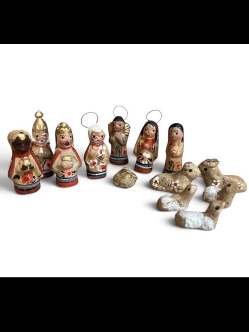 Vintage Mexican Folk Art Miniature Nativity 13 Pieces Christian Christmas